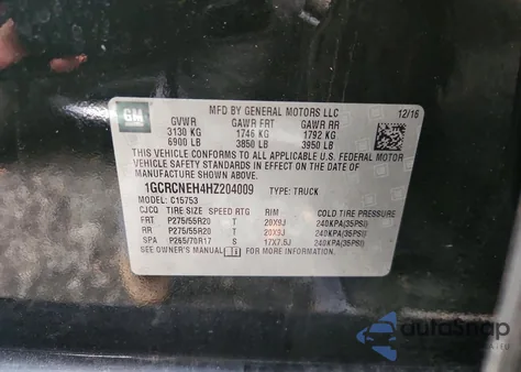 2017 Chevrolet Silverado C1500 z USA, uszkodzony, nr VIN 1GCRCNEH4HZ204009